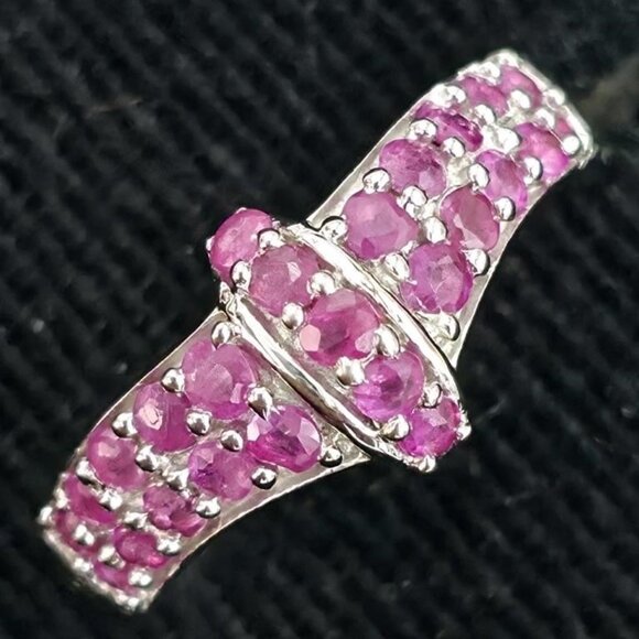 Gold plated Silver Ruby(0.8ct) Rhodium Plated Ring - Size 7 - Picture 2 of 2